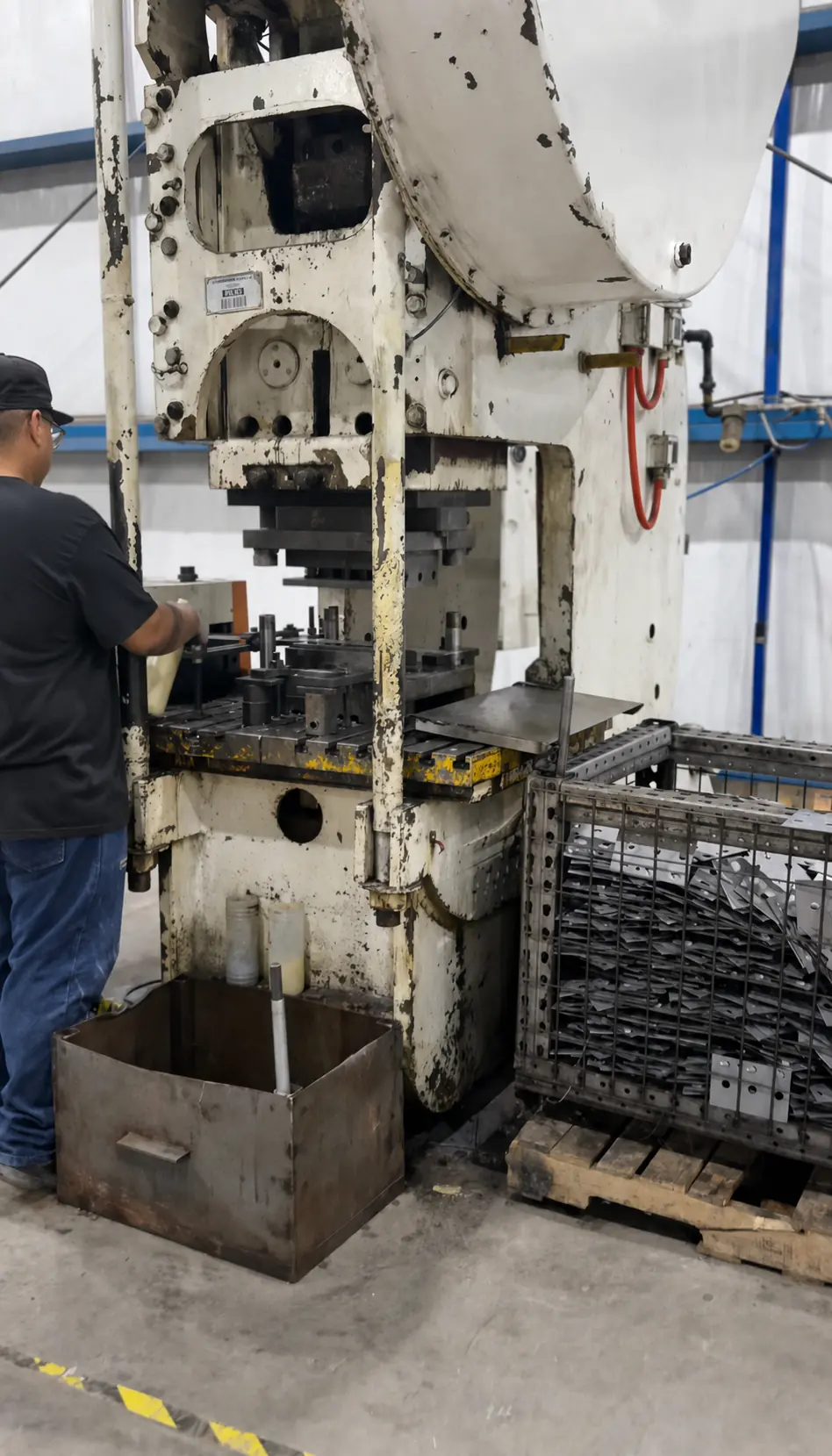 Operador de SMACERO preparando una prensa para troquelado industrial